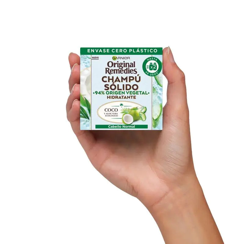 Champô sólido Garnier Original Remedies - Coco e Aloé Vera Orgânico Para Cabelos Normais, Raízes Oleosas