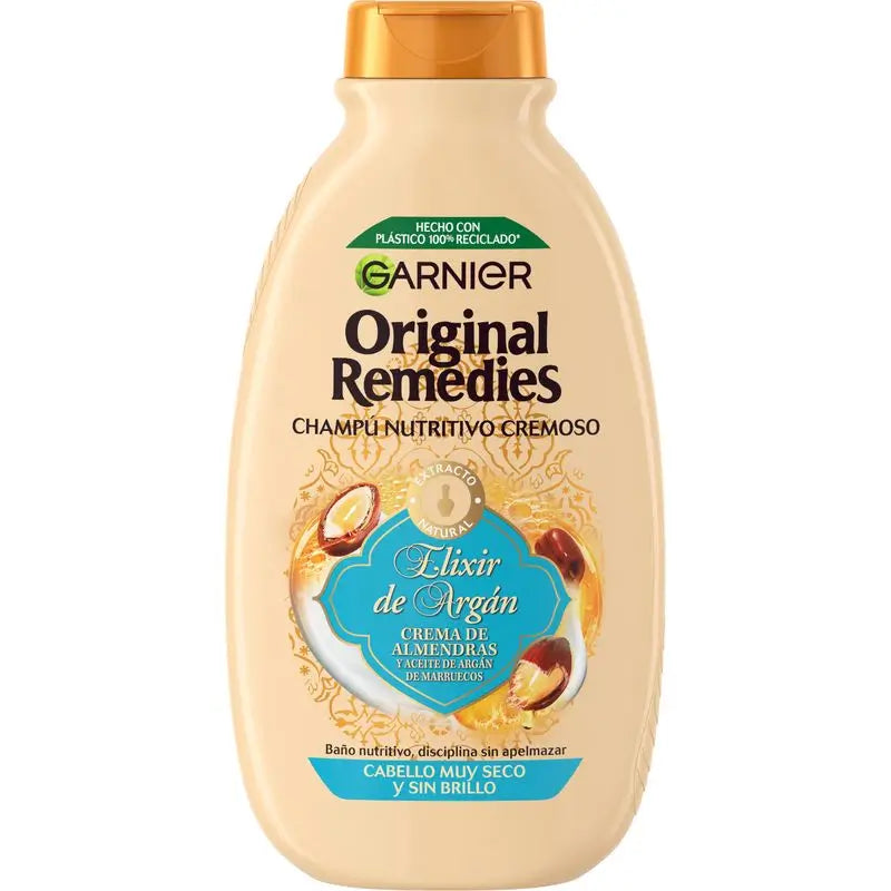 Garnier Original Remedies Argan Elixir Champô Nutritivo Cremoso Sem Silicone para Cabelos Muito Secos e Brilhantes, 300 ml