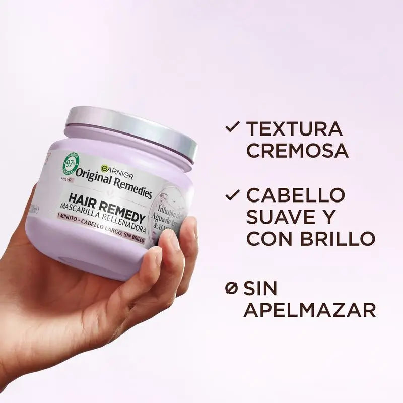 Máscara Garnier Ultra Doux Água de Arroz com água de arroz para cabelos compridos e baços.