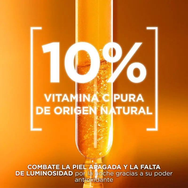 Sérum de noite anti-manchas Garnier Skin Active com 10% de vitamina C pura, resultados clinicamente comprovados.