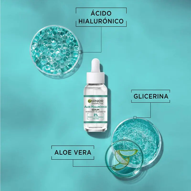 Garnier Skin Active Garnier Aloe Hyaluronic Sérum Hidratante Repositor com 3% de Glicerina + Ácido Hialurónico + Aloé Vera.