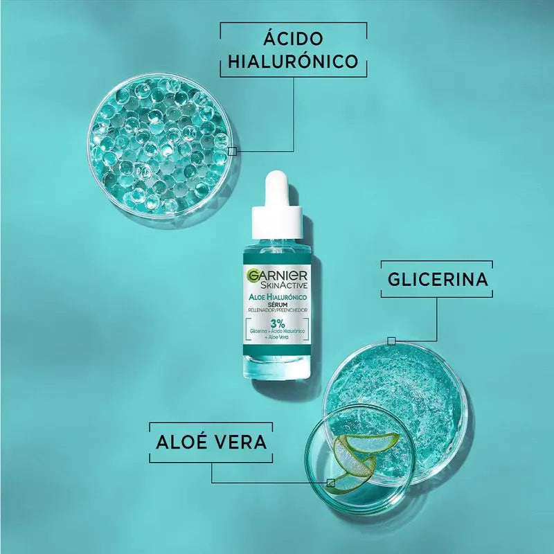 Garnier Skin Active Garnier Aloe Hyaluronic Sérum Hidratante Repositor com 3% de Glicerina + Ácido Hialurónico + Aloé Vera.