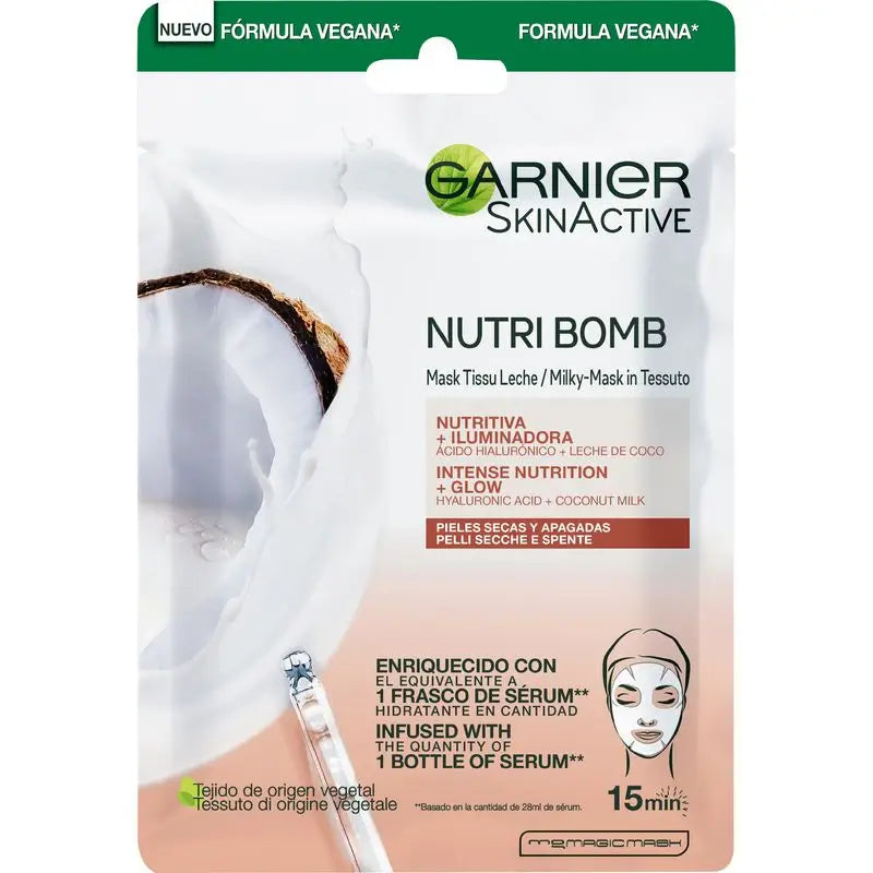 Garnier Skin Active Nutri Bomb Milky Mask Máscara Láctea Iluminadora com Leite de Coco e Ácido Hialurónico para peles secas e sem brilho