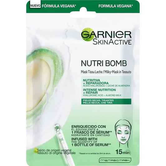 Garnier Skin Active Nutri Bomb Milky Mask Máscara Reparadora Tissu para peles secas e tensas