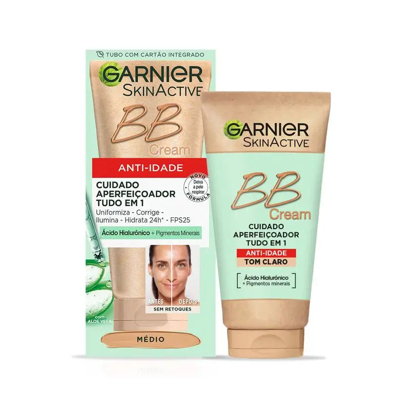 Garnier Skinactive BB Cream Anti-Idade Tom Médio com Ácido Hialurónico, Aloé Vera e Pigmentos , 50 ml