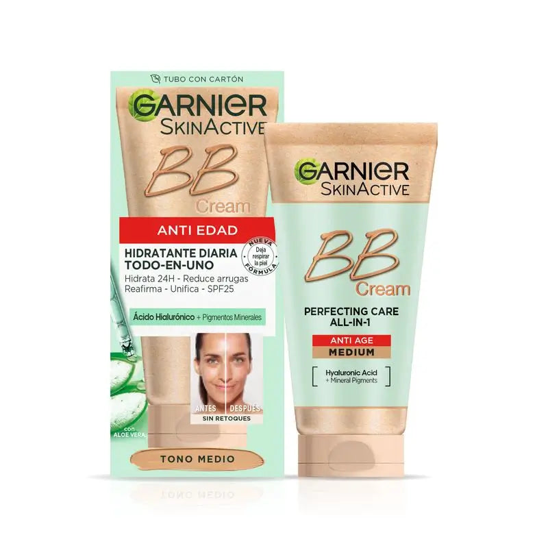 Garnier Skinactive BB Cream Anti-Idade Tom Médio com Ácido Hialurónico, Aloé Vera e Pigmentos , 50 ml