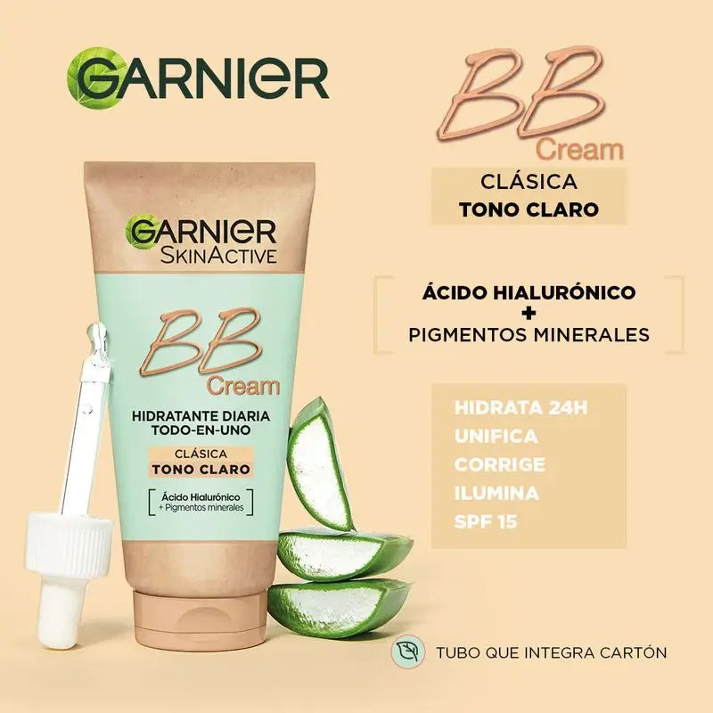 arnier Skinactive Classic Light Tone BB Cream com Ácido Hialurónico, Aloé Vera e Pigmentos Minerais SPF15 , 50 ml