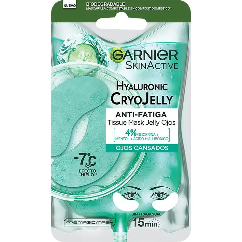 Garnier Tissue Mask Hyaluronic Cryo Jelly Anti-Fatigue Eye Contour Mask. 4% Glicerina + Mentol + Ácido Hialurónico.