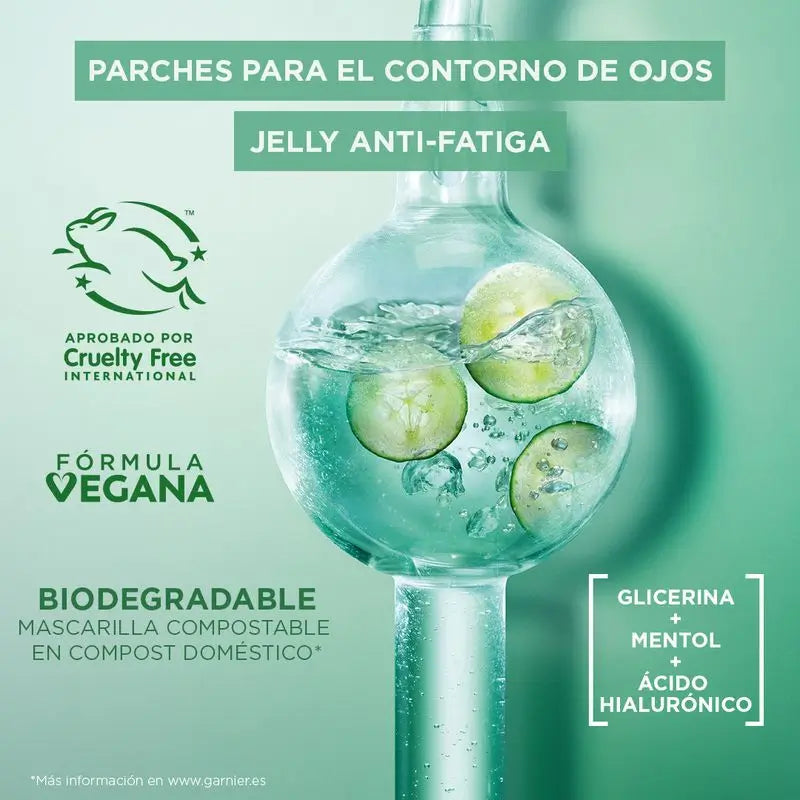 Garnier Tissue Mask Hyaluronic Cryo Jelly Anti-Fatigue Eye Contour Mask. 4% Glicerina + Mentol + Ácido Hialurónico.