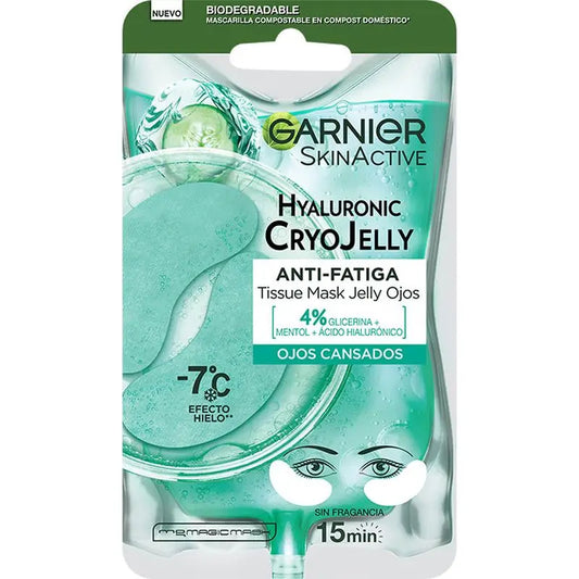 Garnier Tissue Mask Hyaluronic Cryo Jelly Anti-Fatigue Eye Contour Mask. 4% Glicerina + Mentol + Ácido Hialurónico.