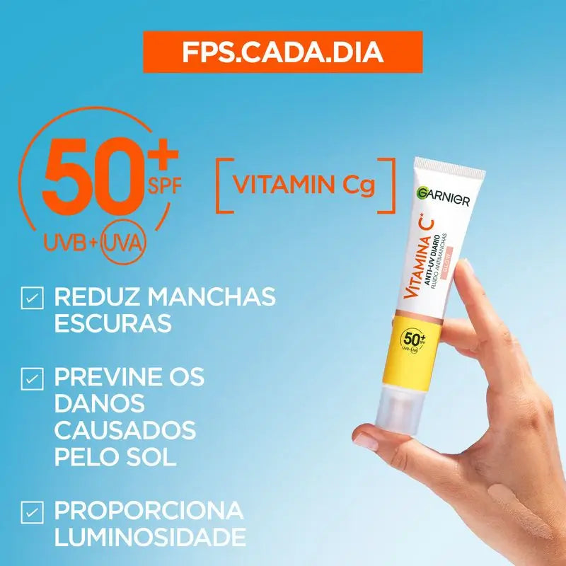 Garnier Garnier Brilhante Completo Garnier Vitamina C Fluido Anti-Manchas Anti-UV Efeito Brilho Diário Fps50+, 40 Ml