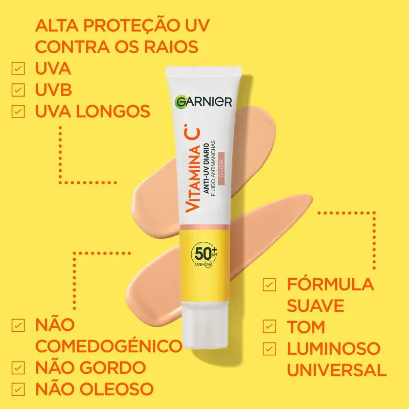 Garnier Garnier Brilhante Completo Garnier Vitamina C Fluido Anti-Manchas Anti-UV Efeito Brilho Diário Fps50+, 40 Ml