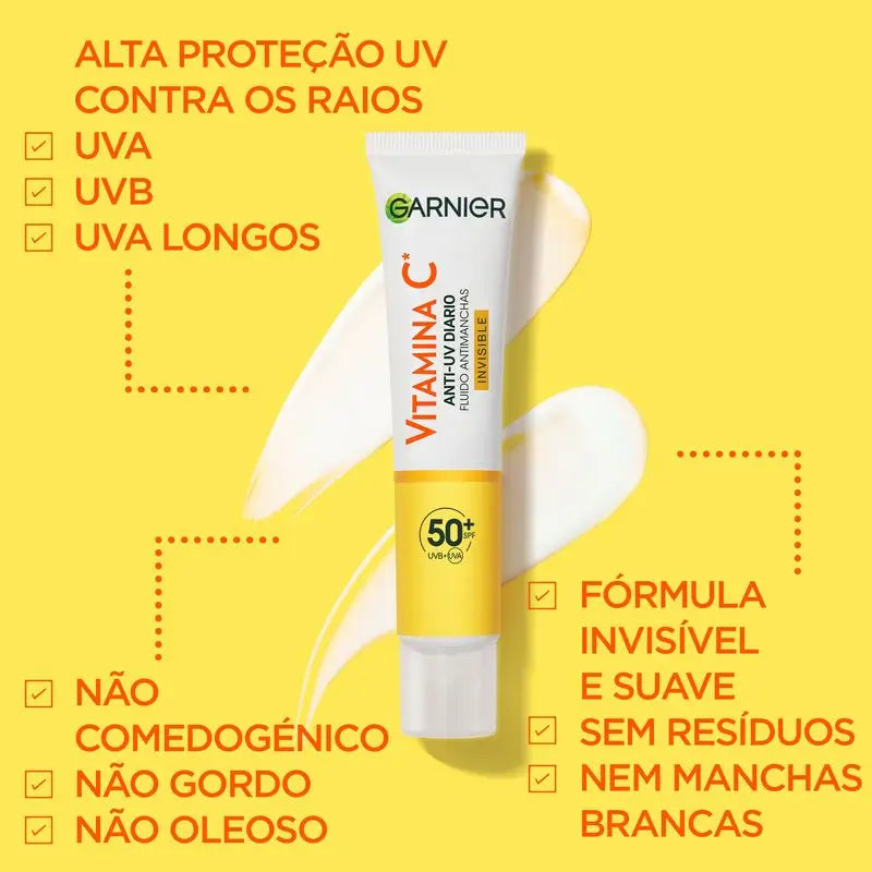 Garnier Garnier Brilhante Completo Garnier Vitamina C Fluido Anti-Manchas Anti-UV Diário Invisível Fps50+, 40 Ml