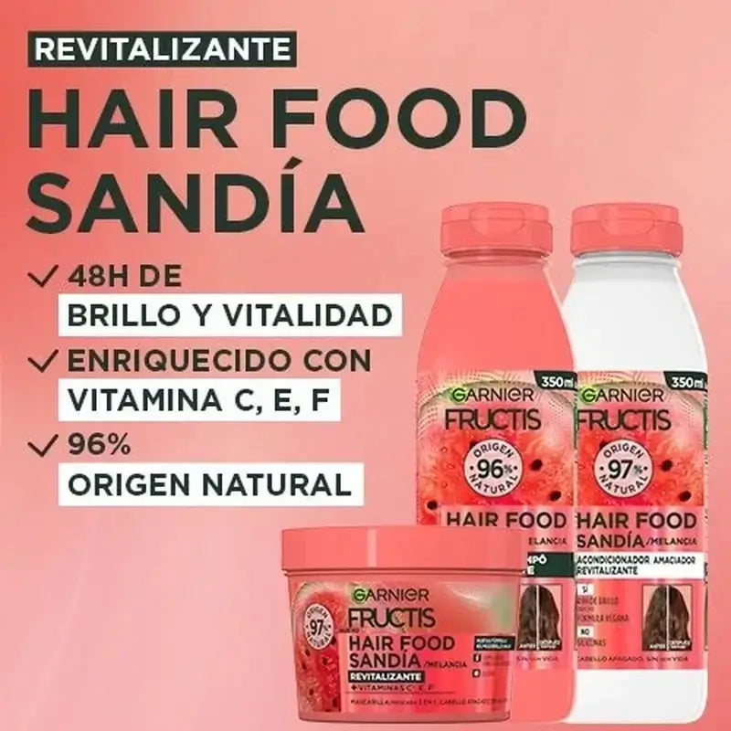 Garnier Fructis Hair Food Condicionador Revitalizante Melancia Para Cabelos Sem Vida e Sem Brilho 350 Ml