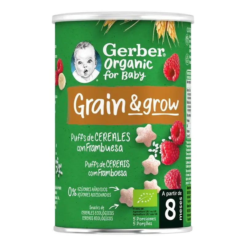 Gerber Puff Puff Cereais Orgânicos & Lanche de Framboesa, 35 g