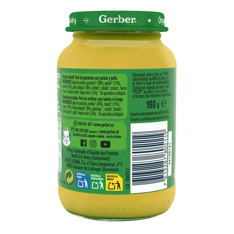 Ervilhas Biológicas Gerber Frango de Batata, 190 g