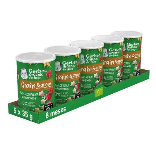 Pacote de cereais orgânicos de framboesa da GERBER, 35g x 5 unidades