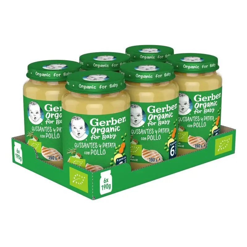 GERBER Pack Ervilhas Orgânicas Salgadas Orgânicas Ervilhas Batata Frango Frascos , 190g x 6 unidades