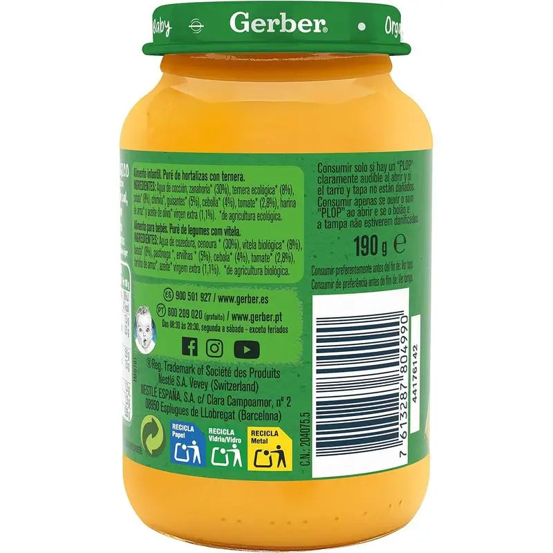 Gerber Organic Vegetable Beef Savoury Jars , 190g x 6 unidades