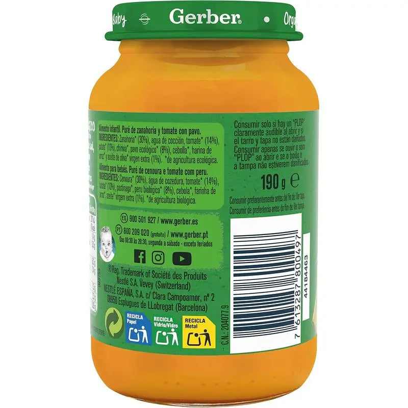 Gerber Cenoura Orgânica Tomate Peru Frascos para salgados , 190g x 6 unidades