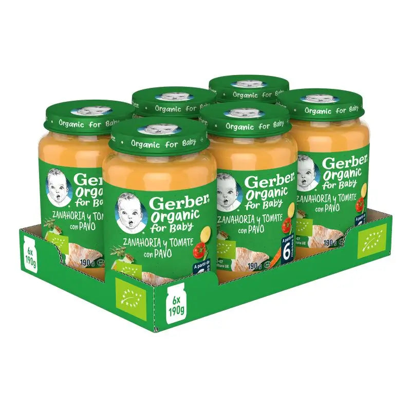 Gerber Cenoura Orgânica Tomate Peru Frascos para salgados , 190g x 6 unidades