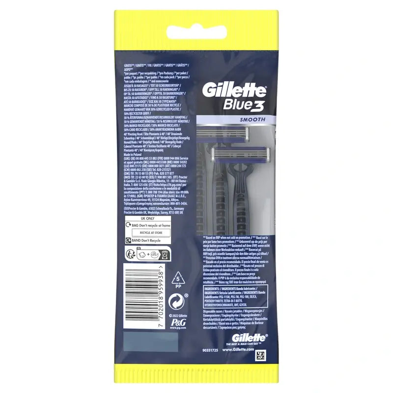 Gillette Blue3 Smooth Navalhas descartáveis para homem , 5 unid.