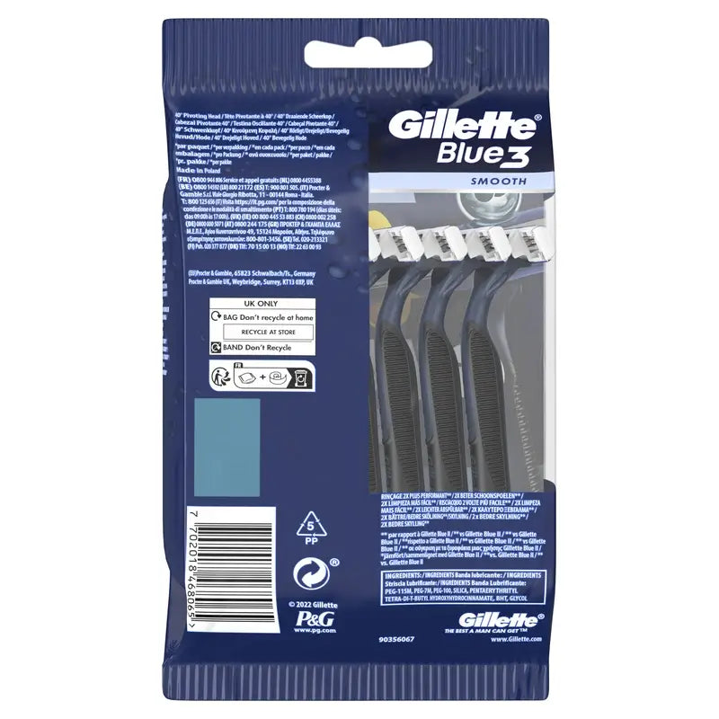 Gillette Blue3 Smooth Navalhas descartáveis para homem, 3 lâminas, 8 unid.