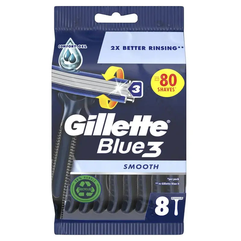 Gillette Blue3 Smooth Navalhas descartáveis para homem, 3 lâminas, 8 unid.