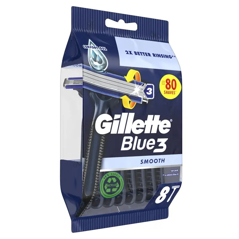 Gillette Blue3 Smooth Navalhas descartáveis para homem, 3 lâminas, 8 unid.