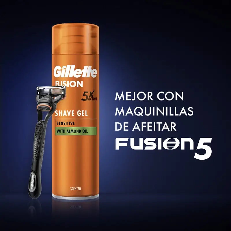 Gillette Fusion Pack com lâmina de barbear + gel de barbear para peles sensíveis 200 ml