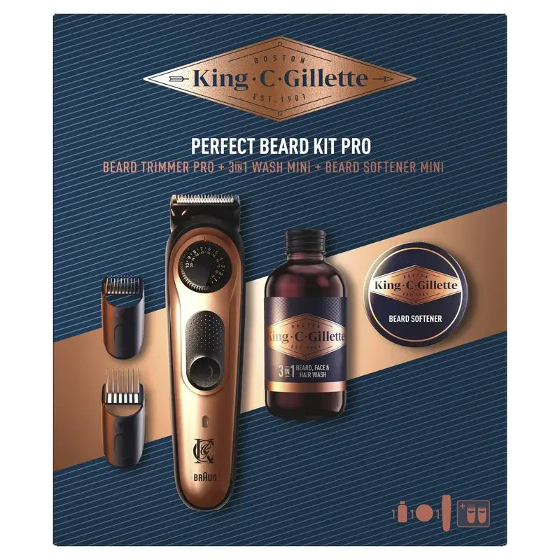 Pack Presente Gillette King C. Aparador de Barba Pro + Gel de Limpeza 60Ml + Bálsamo 25Ml