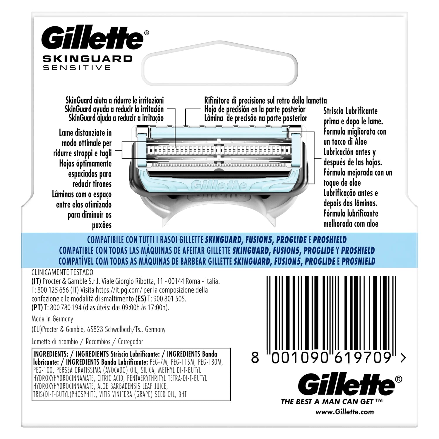 Gillette Skinguard Sensitive Fusion Handle Refil Compatível, 4 pcs.