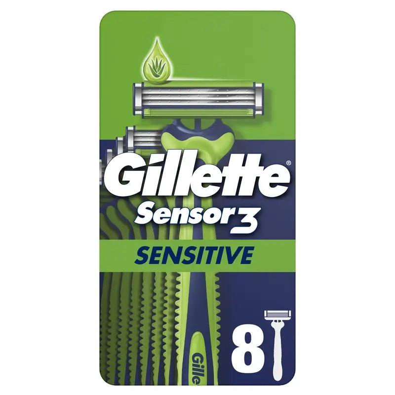 Gillette Sensor3 Sensitive Men's Disposable Safety Razors Lubricating Strip, 8 pcs.