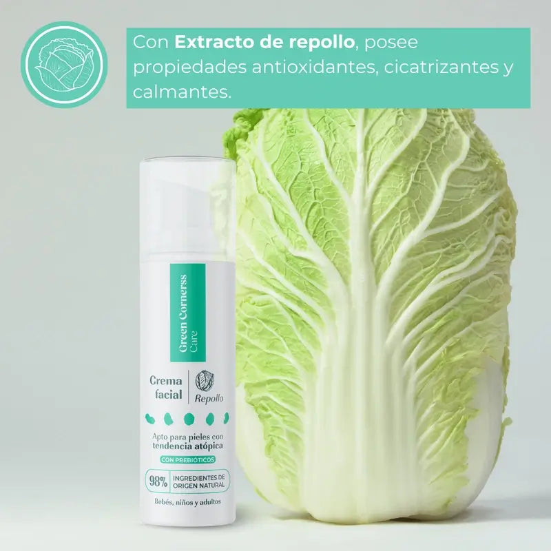 Green Corners Care Cabbage Creme Hidratante para o Rosto Indicado para Pele Atópica, 50ml