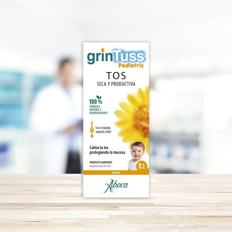 Aboca Grintuss Xarope Pediátrico Alívio da Tosse Seca e da Tosse Produtiva em Crianças, Hidratante e Removedor de Muco, 180 g