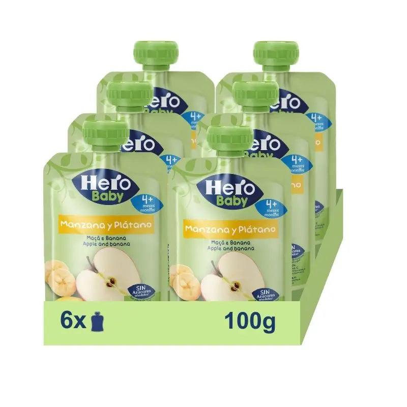 Hero Baby Pack Saqueta de Maçã e Banana, 6 X 100 gramas