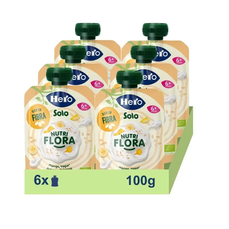 Hero Baby Pack Pack Solo Nutriflora Manga, Iogurte, Banana e Aveia, 6 X 100g