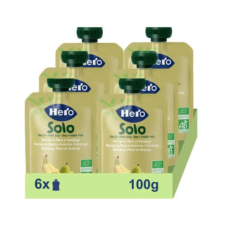 Hero Baby Pack Eco Sachês Banana, Pera e Laranja Apenas, 6 X 100 gramas