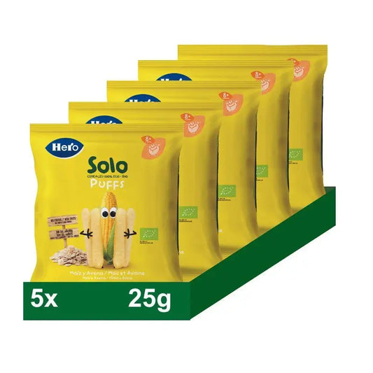 Hero Baby Snacks Pack Solo Puffs Milho e Aveia, 5 X 25 gramas