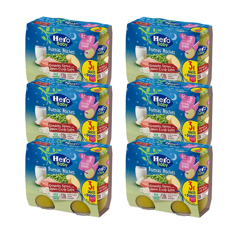 Hero Baby Pack Tarrito Bn Tender Ervilhas Presunto Cozido Extra, 6 X 2X190 Gr