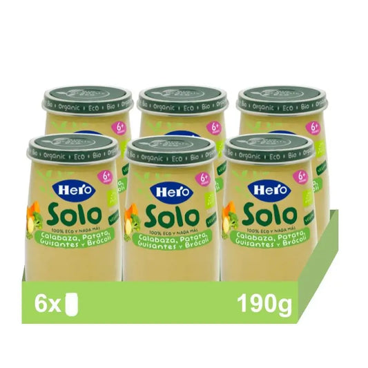 Hero Baby Pack Eco Jar Apenas Abóbora, Batata, Ervilhas e Brócolos, 6 x 190 g