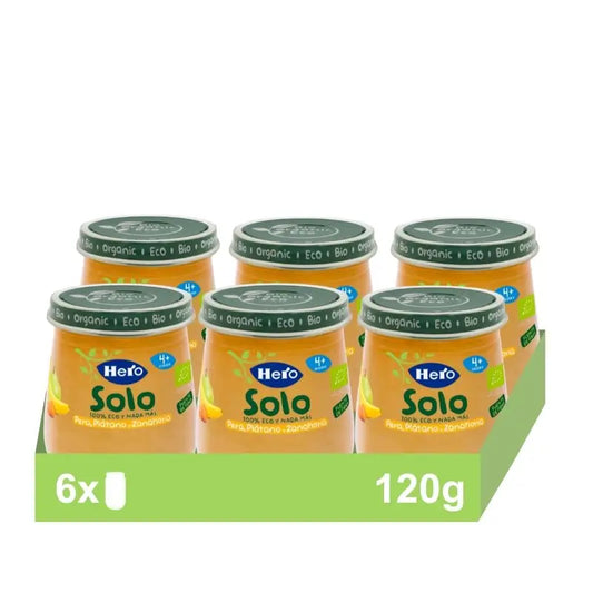 Hero Baby Pack Eco Pera, Banana e Cenoura, frasco individual, 6 x 120 gramas