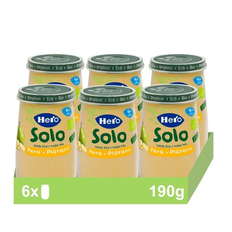 Hero Baby Pack Eco Pear & Banana Solo Jarra, 6 x 190 gramas