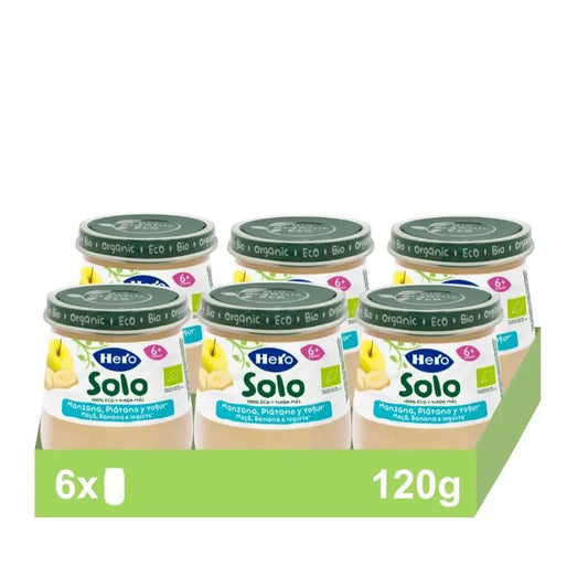 Hero Baby Pack Iogurte ecológico, maçã e banana, frasco individual, 6 x 120 gramas