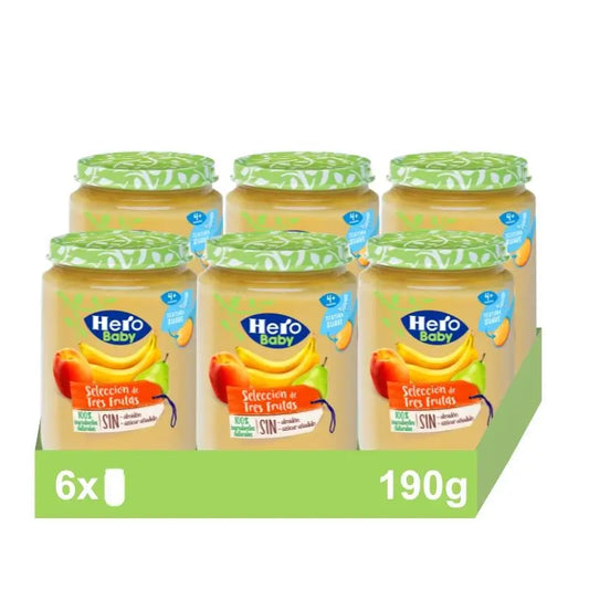 Hero Baby Pack Frasco de seleção de três frutos, 6 x 190 gramas