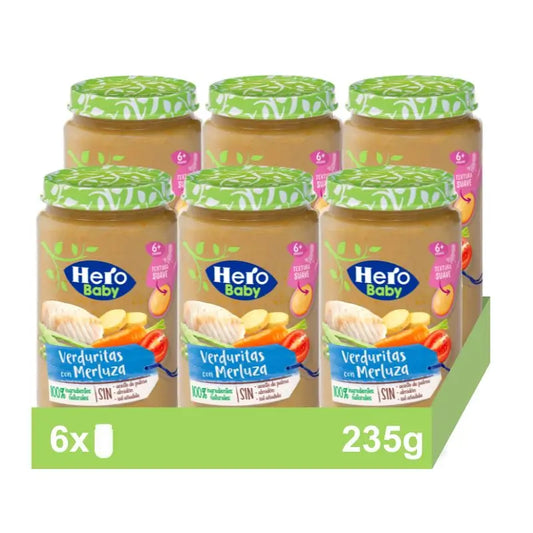 Hero Baby Pack Frasco de legumes com pescada, 6 x 235 gramas