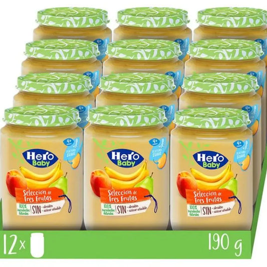 Hero Baby Pack 12X Hero Baby Três Frutos Seleção Frasco, 190g