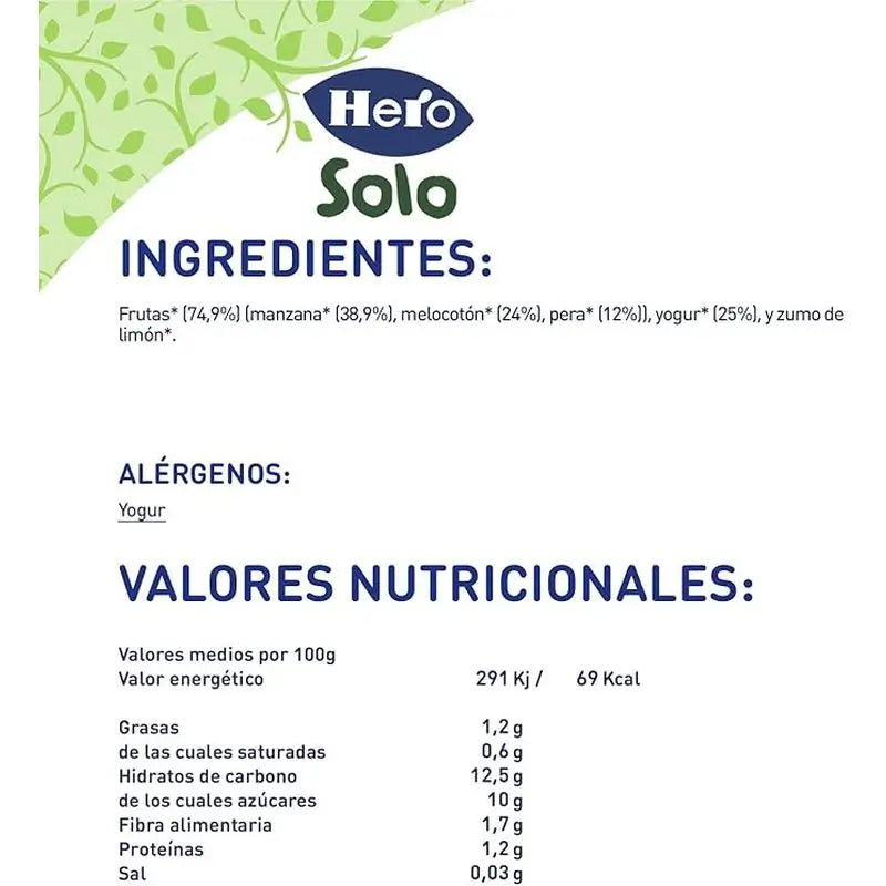 Hero Baby Maçã, Pêssego, Oeri e Iogurte Frasco individual, 120 gr