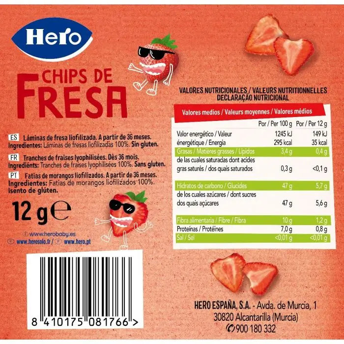 Hero Snack Kids Batatas fritas de morango , 12 gramas