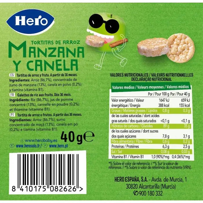 Hero Snack Kids Panquecas de arroz e maçã com canela , 40 gramas